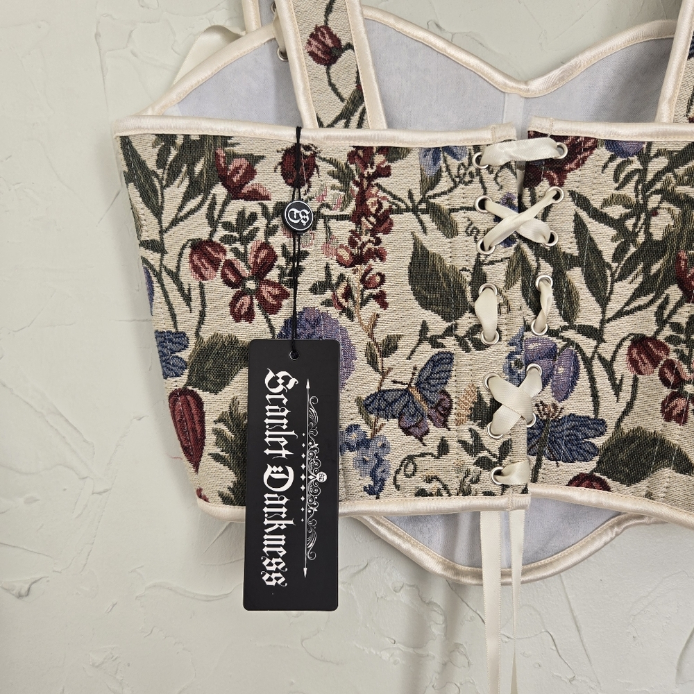 NWT Scarlet Darkness Tapestry Floral Bow Corset Top, 6 - Picture 7 of 9
